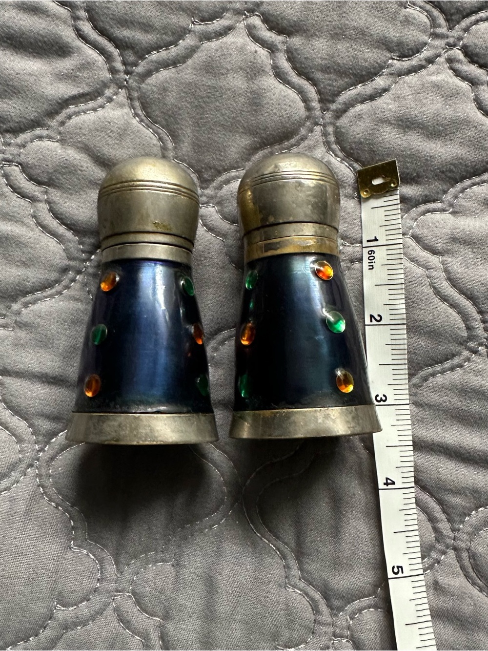 Vintage-Style Blue & Multicolor Jeweled Salt and Pepper Shaker Set